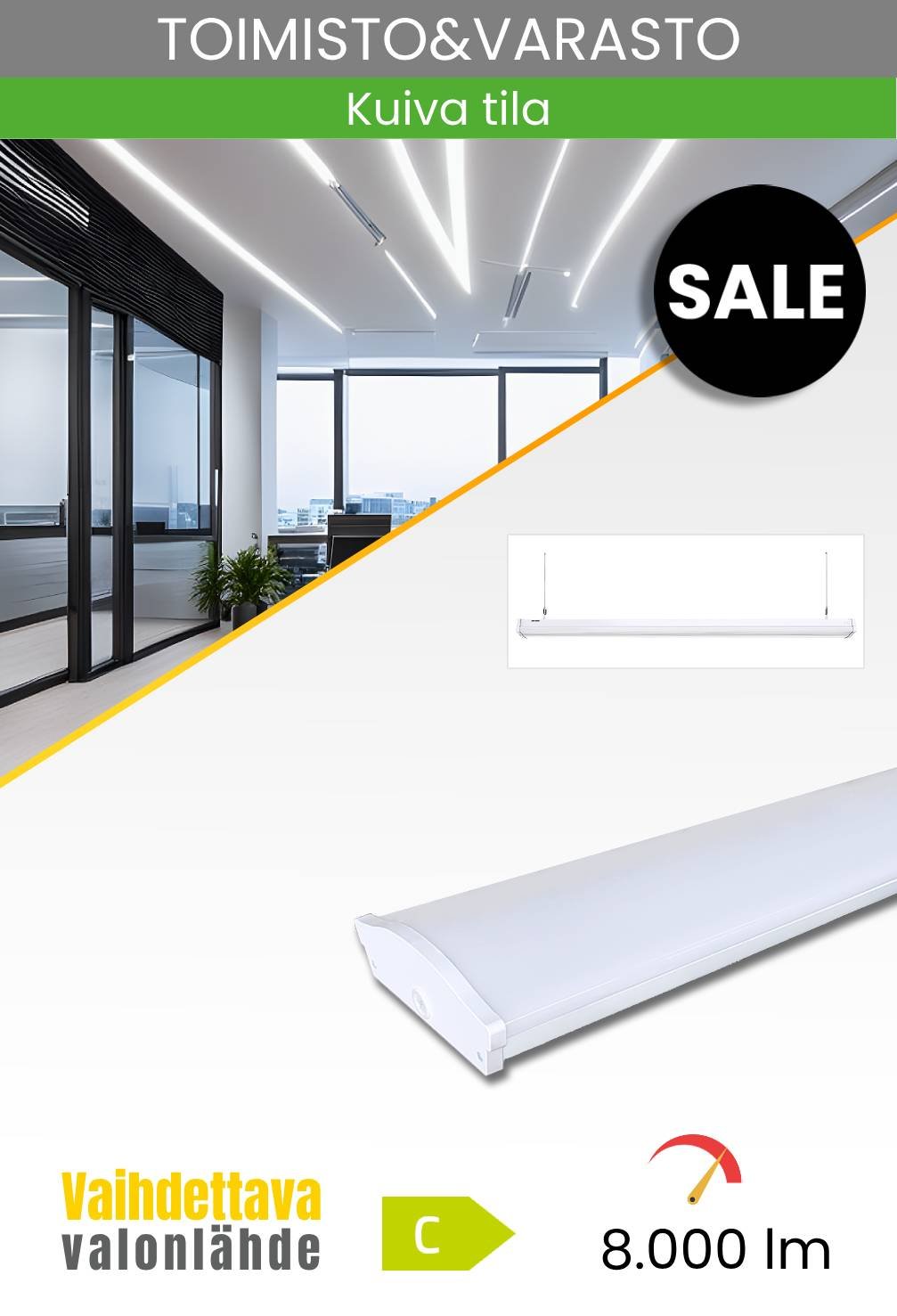 LED-valaisin vaihdettavalla valonlähteellä 1200 mm 50 W | teidantukku.fi